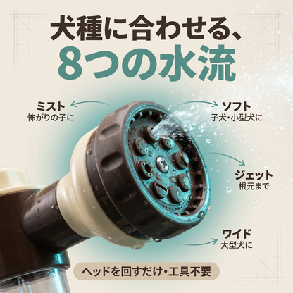 ペット用 シャワーノズル 8段階 泡ボトル付き