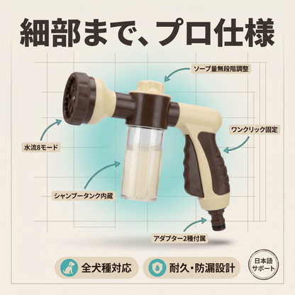 ペット用 シャワーノズル 8段階 泡ボトル付き